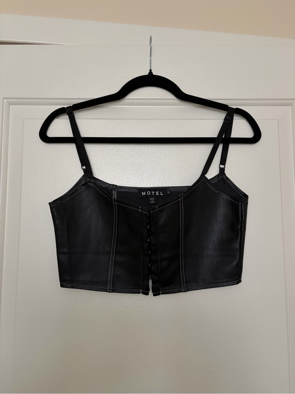 Motel Rocks Black Faux Leather Corset-Style Crop Top